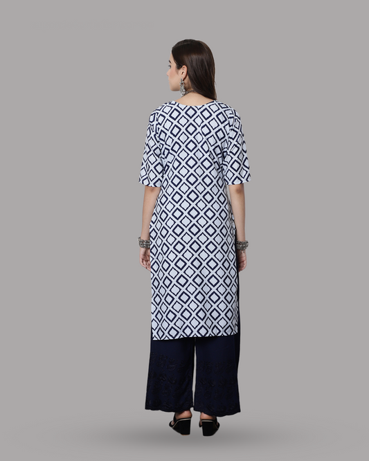 Navy and Ivory Block Printed Kurta