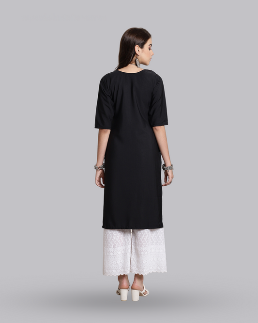 Expressive Black Art Print Kurta