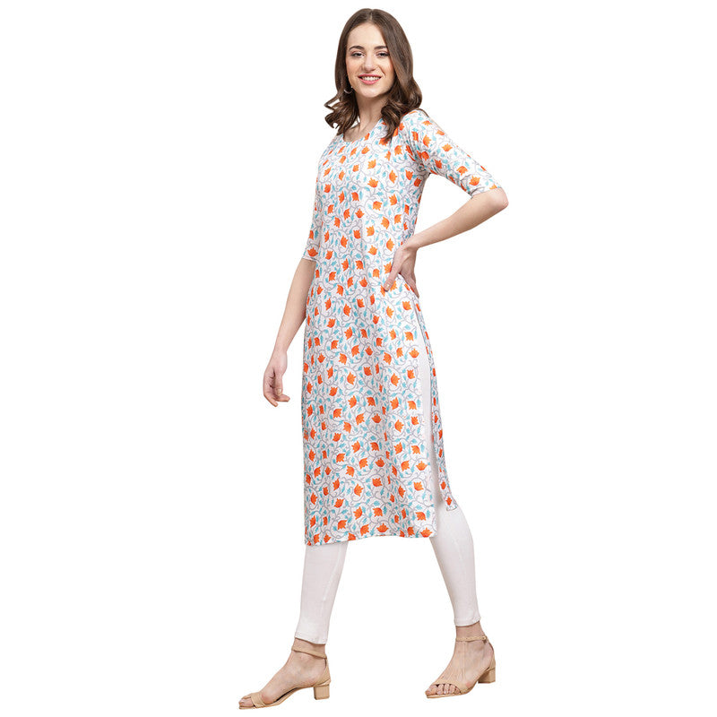 Crepe White Colour Digital Printed Straight Kurti Only 530334