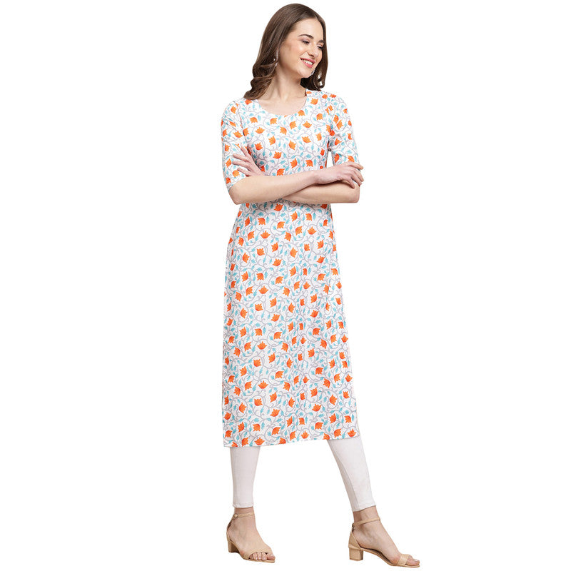 Crepe White Colour Digital Printed Straight Kurti Only 530334