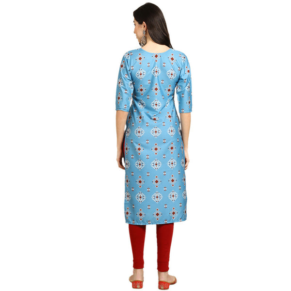 Crepe Blue Colour Digital Printed Straight Kurti Only 530361