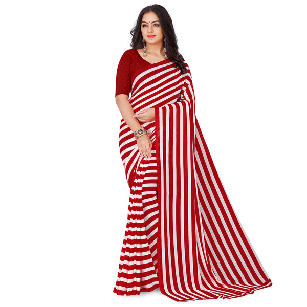 Ethnic Basket Women's Georgette Red Color Printed Leheriya Saree With Blouse Piece-AP-939