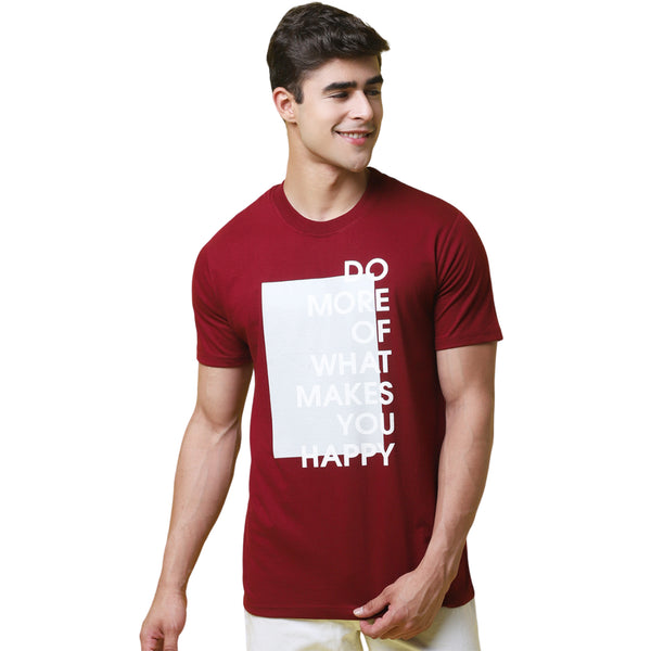 Tee Projekt Short Sleeves Printed Cotton Maroon Tshirt For Men