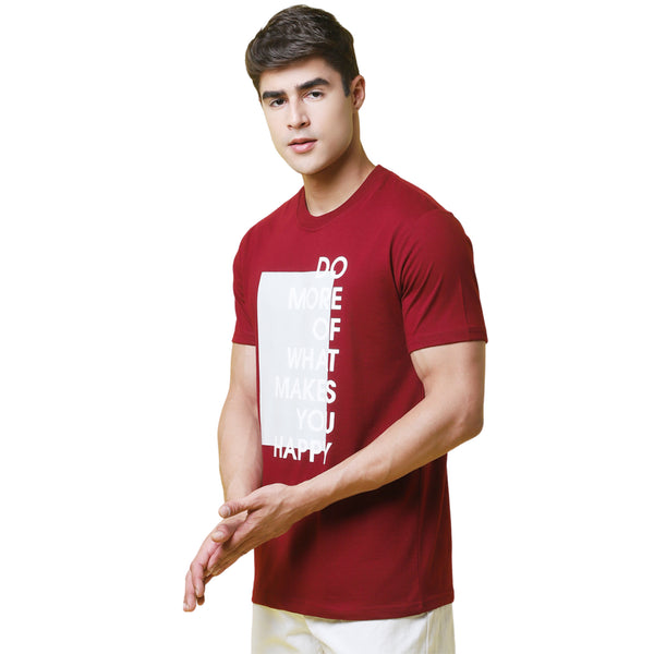 Tee Projekt Short Sleeves Printed Cotton Maroon Tshirt For Men