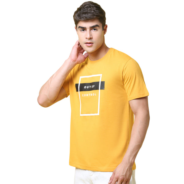 Tee Projekt Short Sleeves Printed Cotton Yellow Tshirt For Men