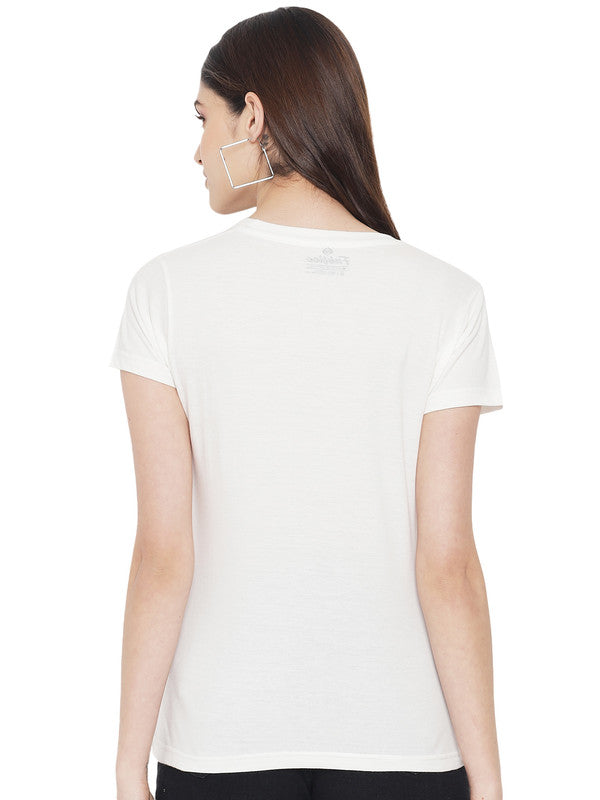 Women's White Cotton Typography Print Tshirt SU02