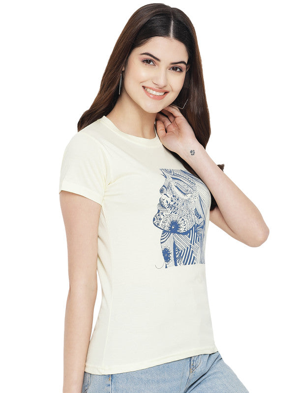 Women's Light Yellow Cotton Typography Print Tshirt SU18