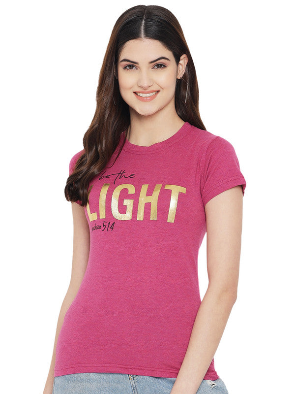 Women's Pink Cotton Typography Print Tshirt SU21