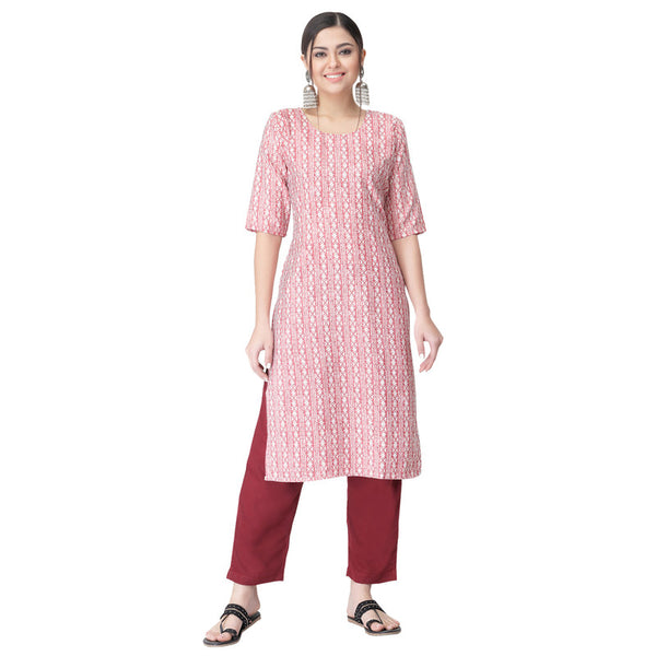 Women's Pink Colour Crepe Material Printed kurta with pant U2025