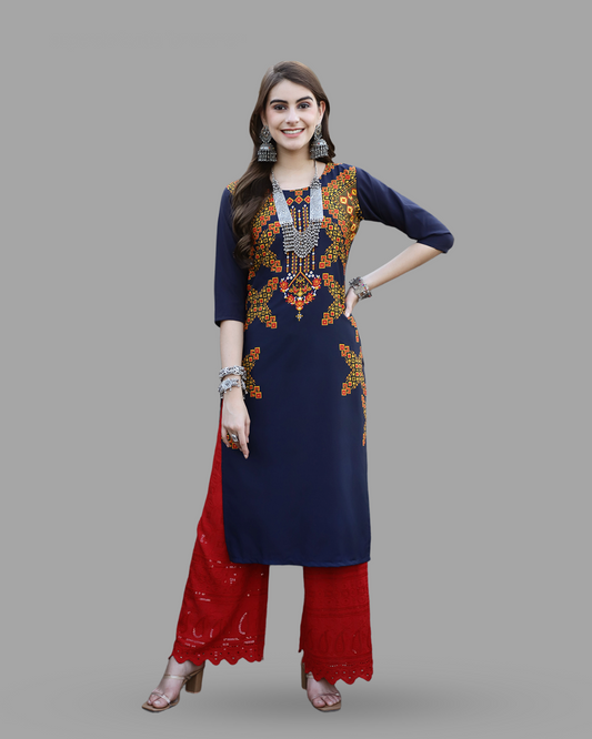 Navy Blue Printed Kurta