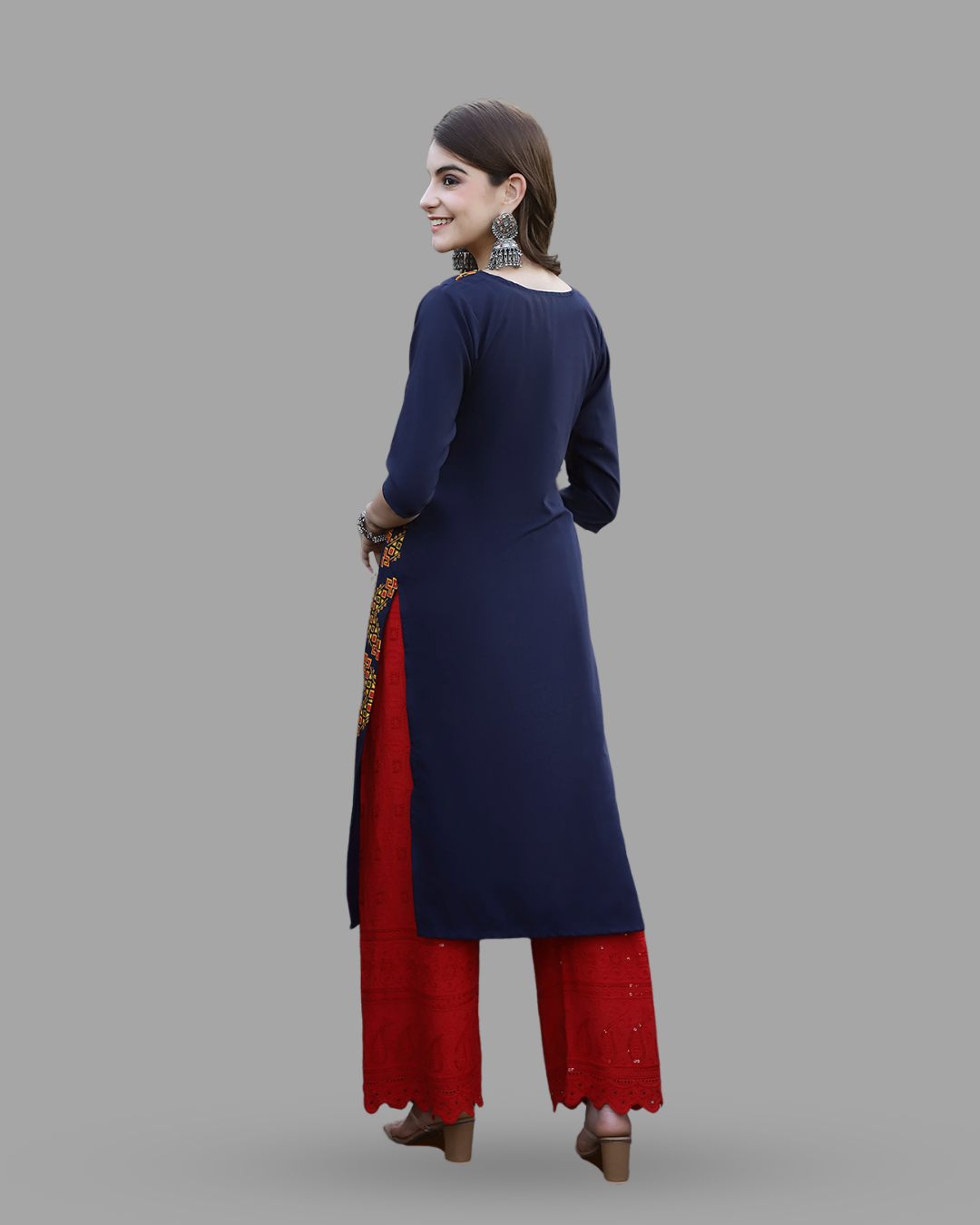 Navy Blue Printed Kurta
