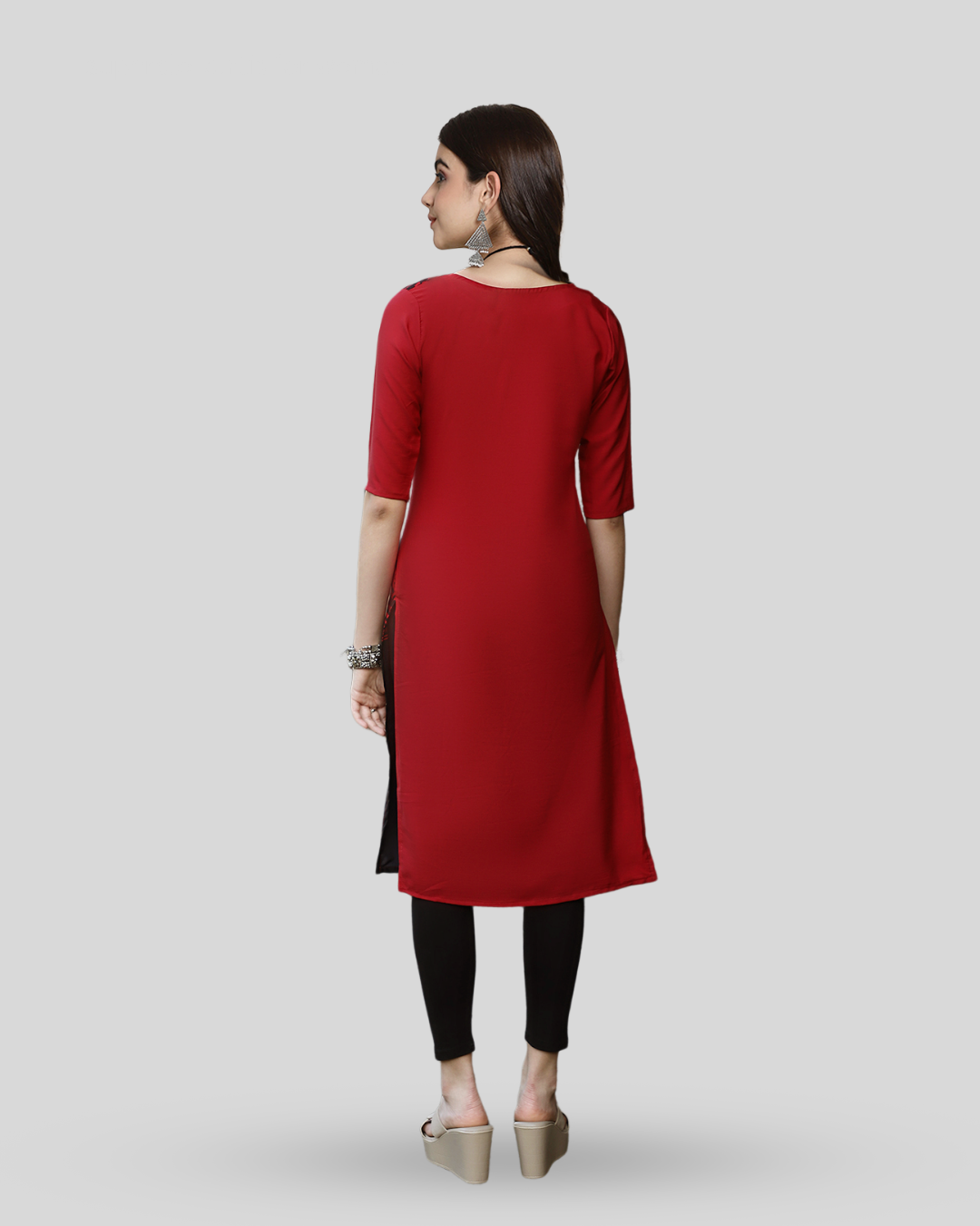 Deep Red and Graphite Printed Kurta
