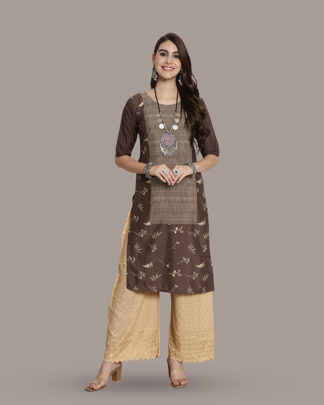 Leaf Cascade Brown Kurta