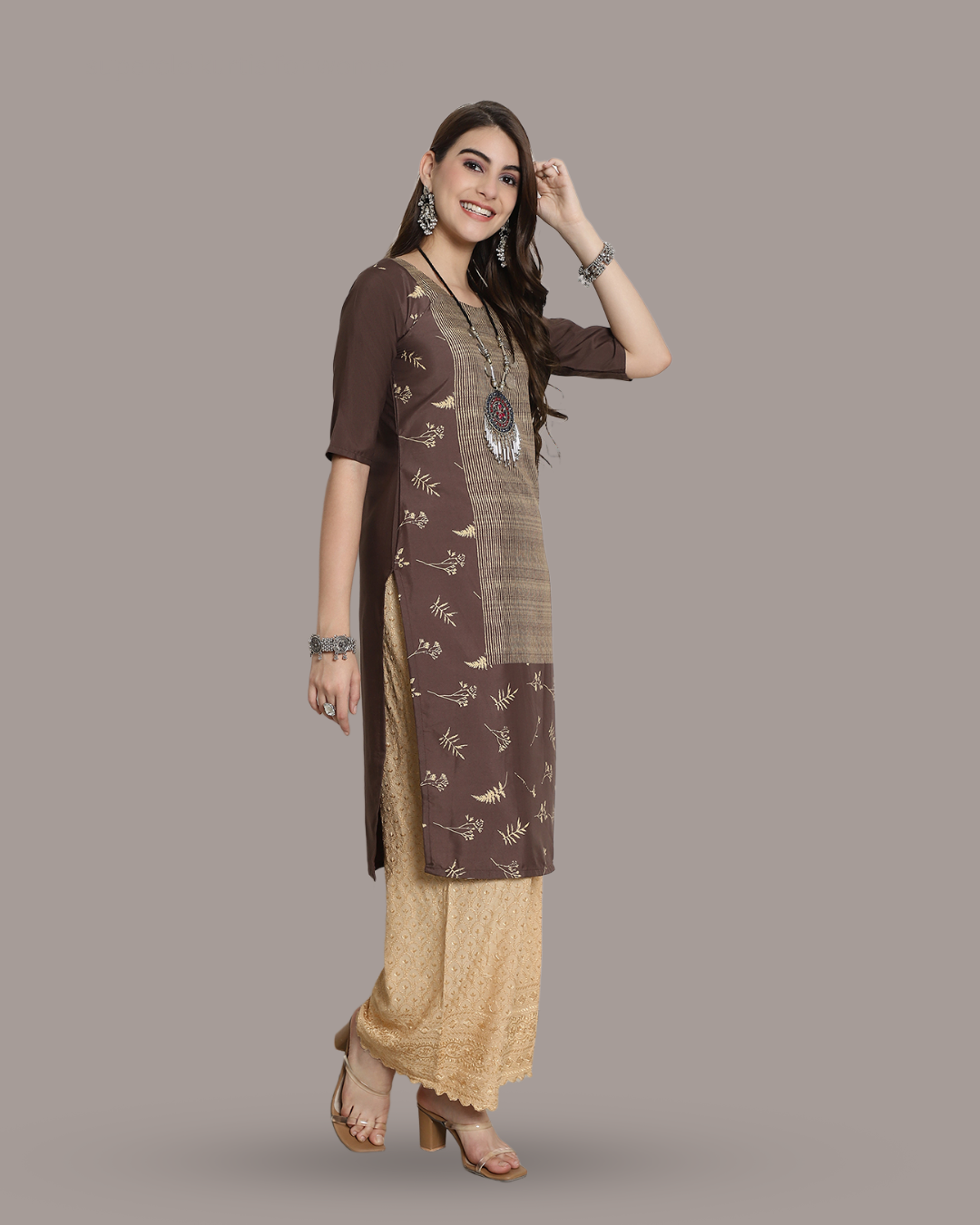 Leaf Cascade Brown Kurta