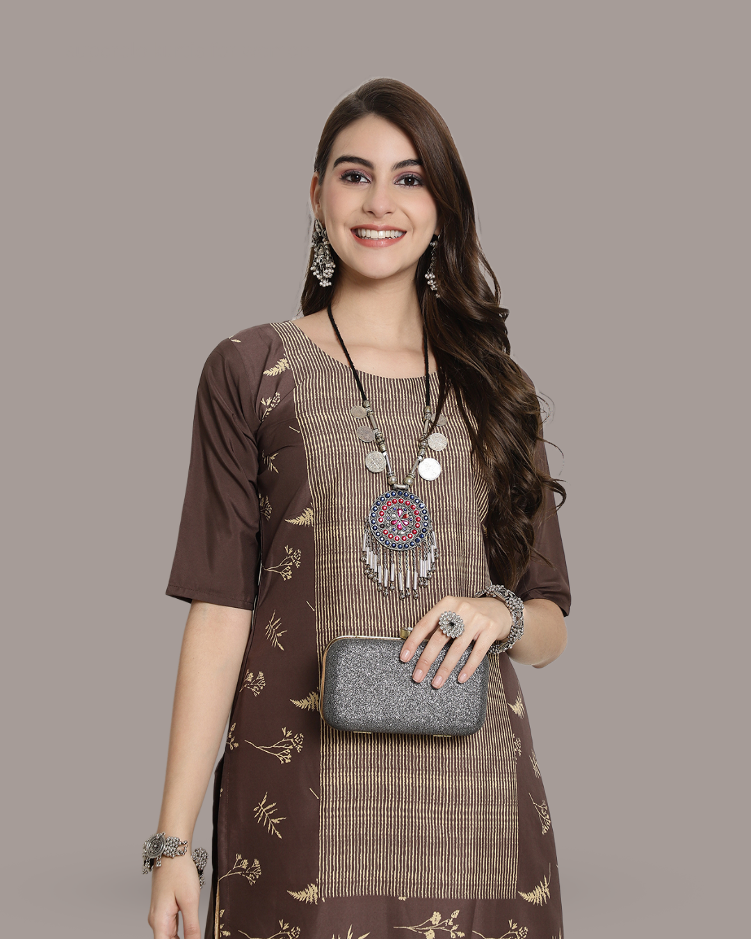 Leaf Cascade Brown Kurta