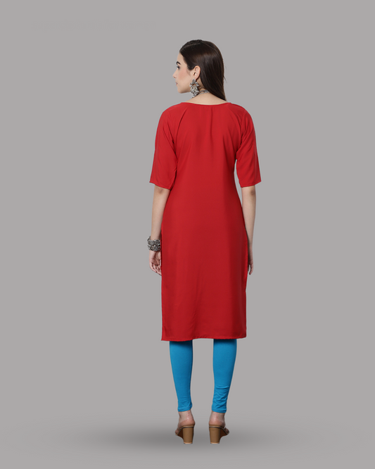 Red Floral Impression Kurta