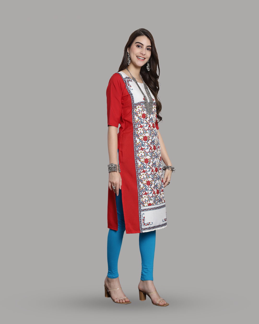 Red Floral Impression Kurta