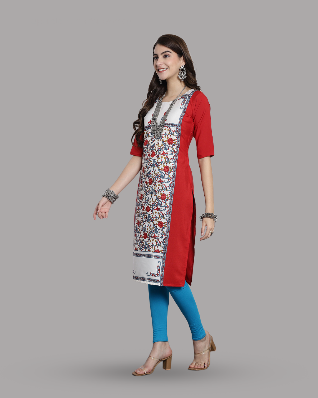 Red Floral Impression Kurta