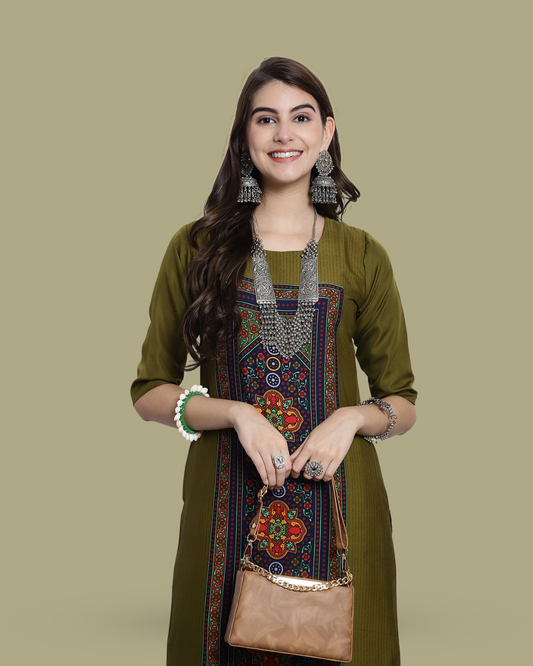 Olive Canvas Print Kurta