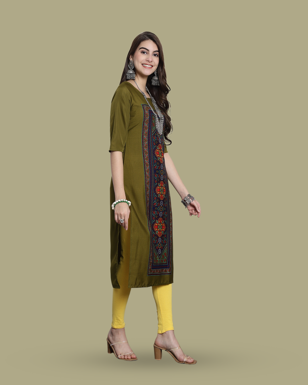 Olive Canvas Print Kurta