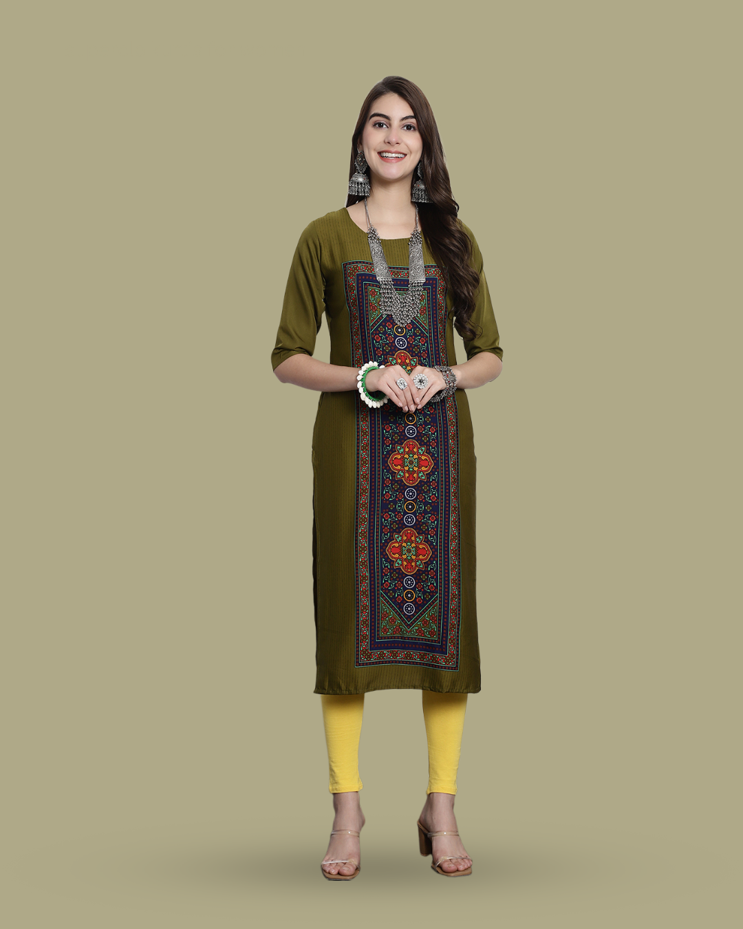 Olive Canvas Print Kurta