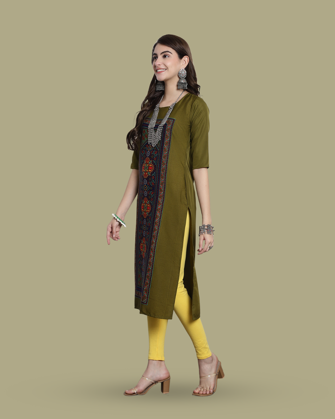 Olive Canvas Print Kurta