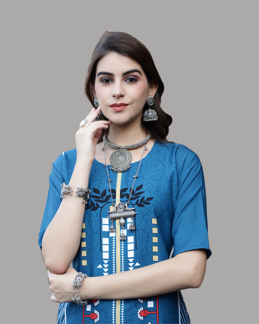 Blue Canvas Print Kurta