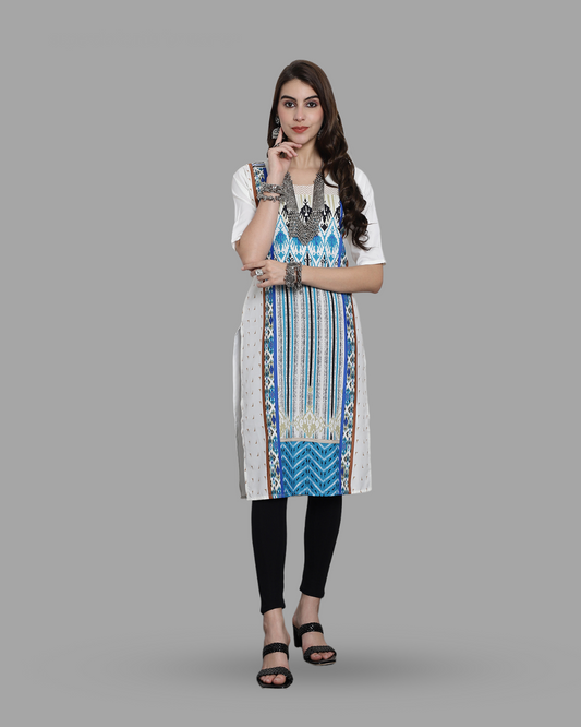 White Canvas Print Kurta