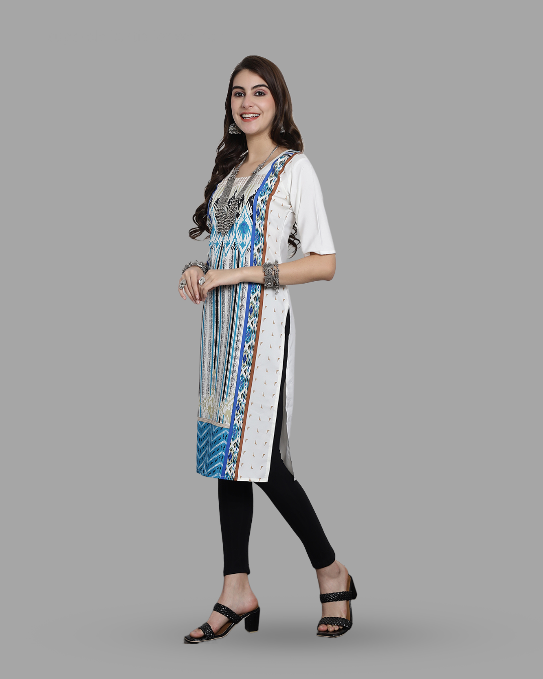White Canvas Print Kurta