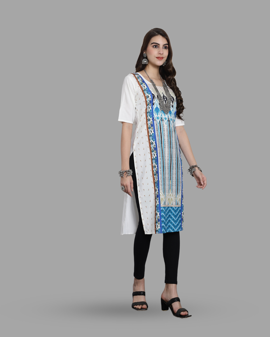 White Canvas Print Kurta