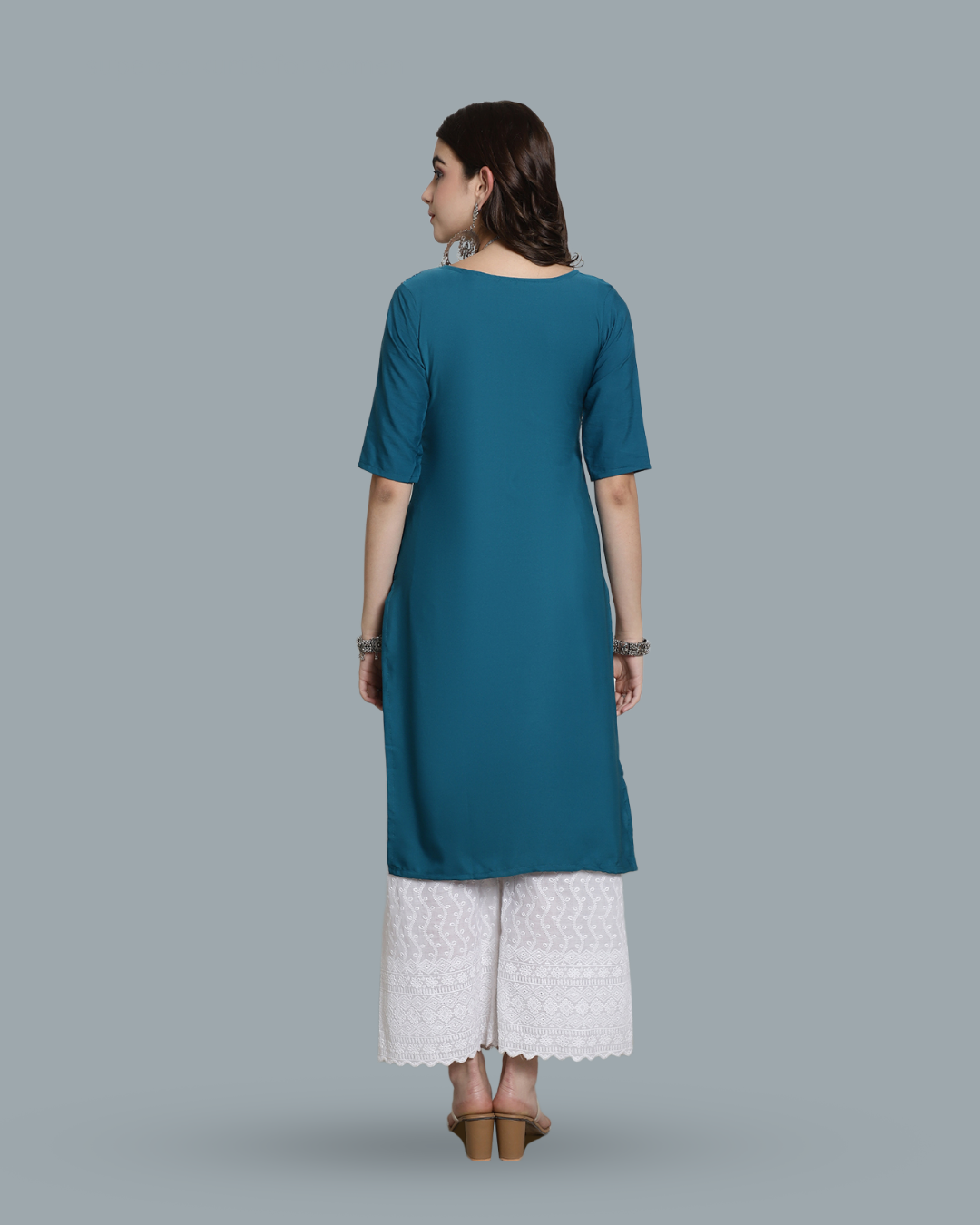 Teal Patterned Kurta