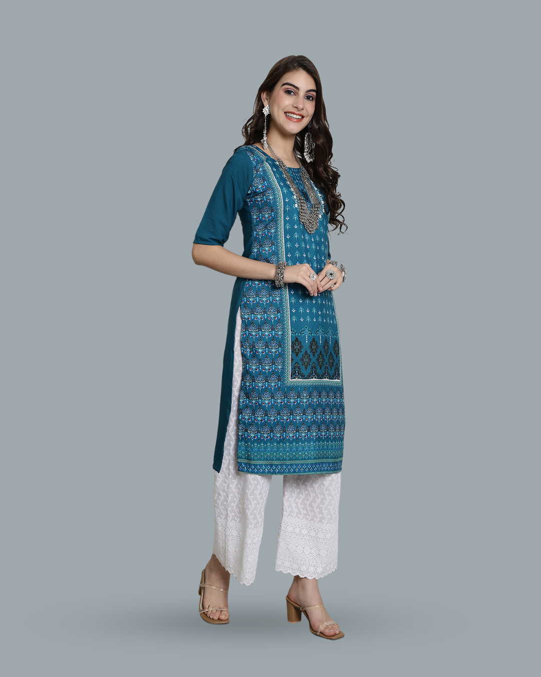Teal Patterned Kurta