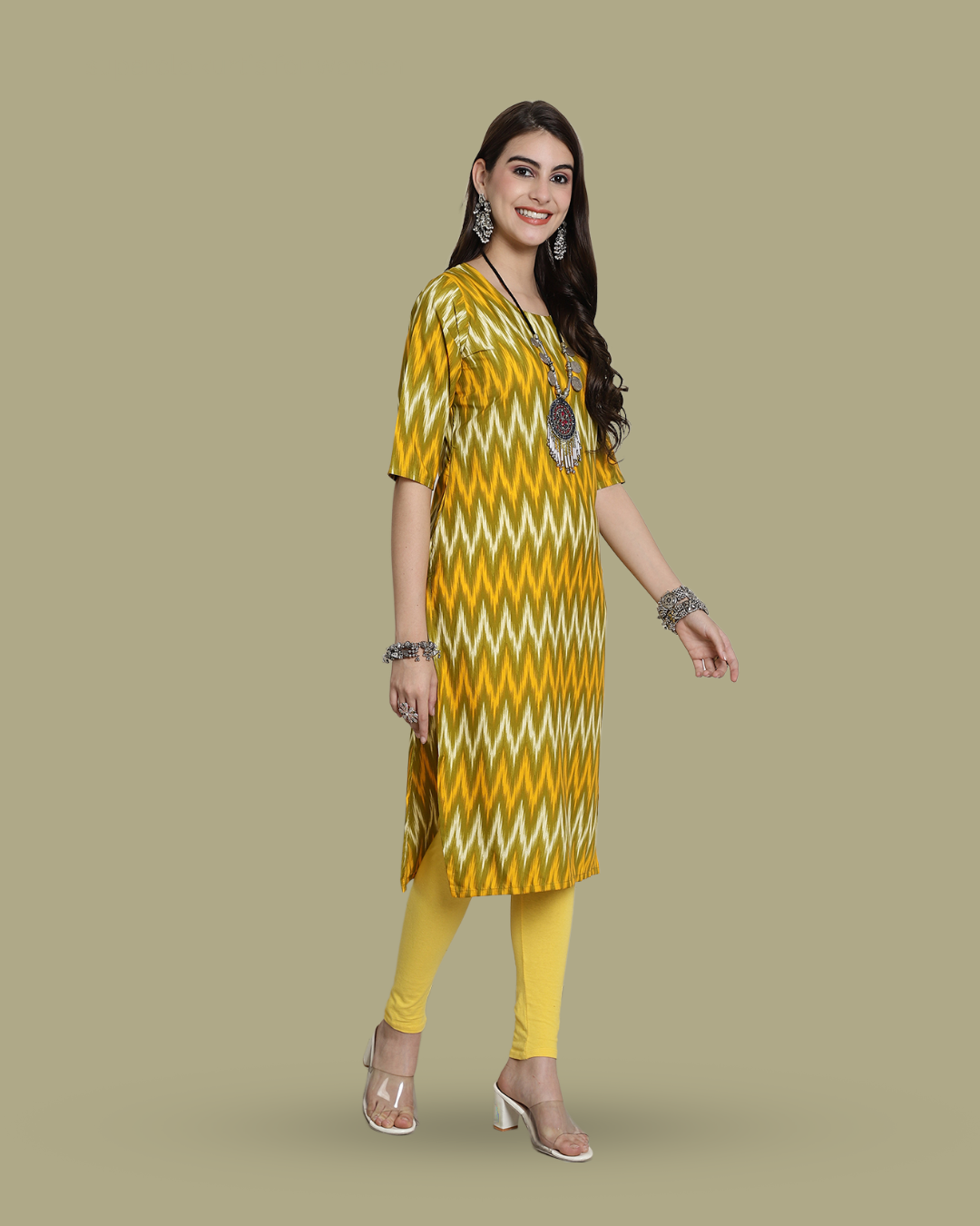 Lime Twist Zigzag Kurta