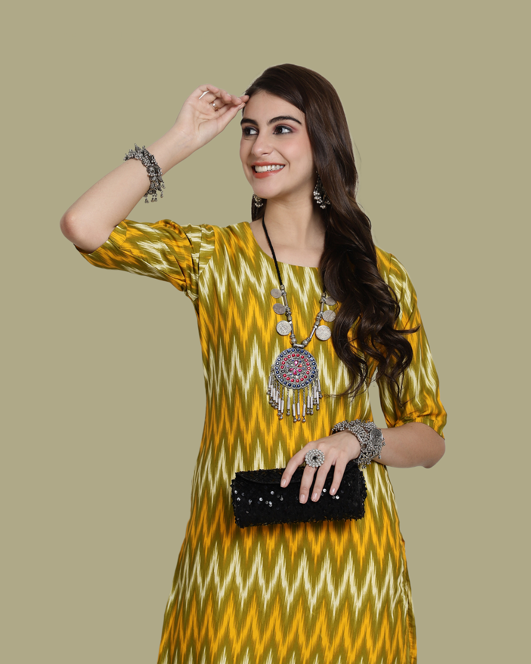 Lime Twist Zigzag Kurta