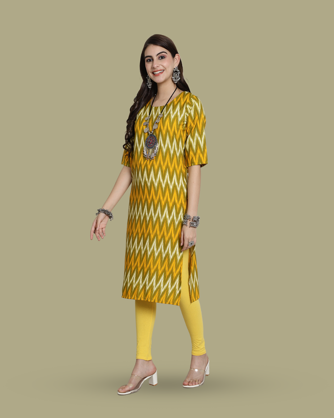 Lime Twist Zigzag Kurta