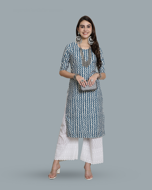 Blue Wave Zigzag Printed Kurta
