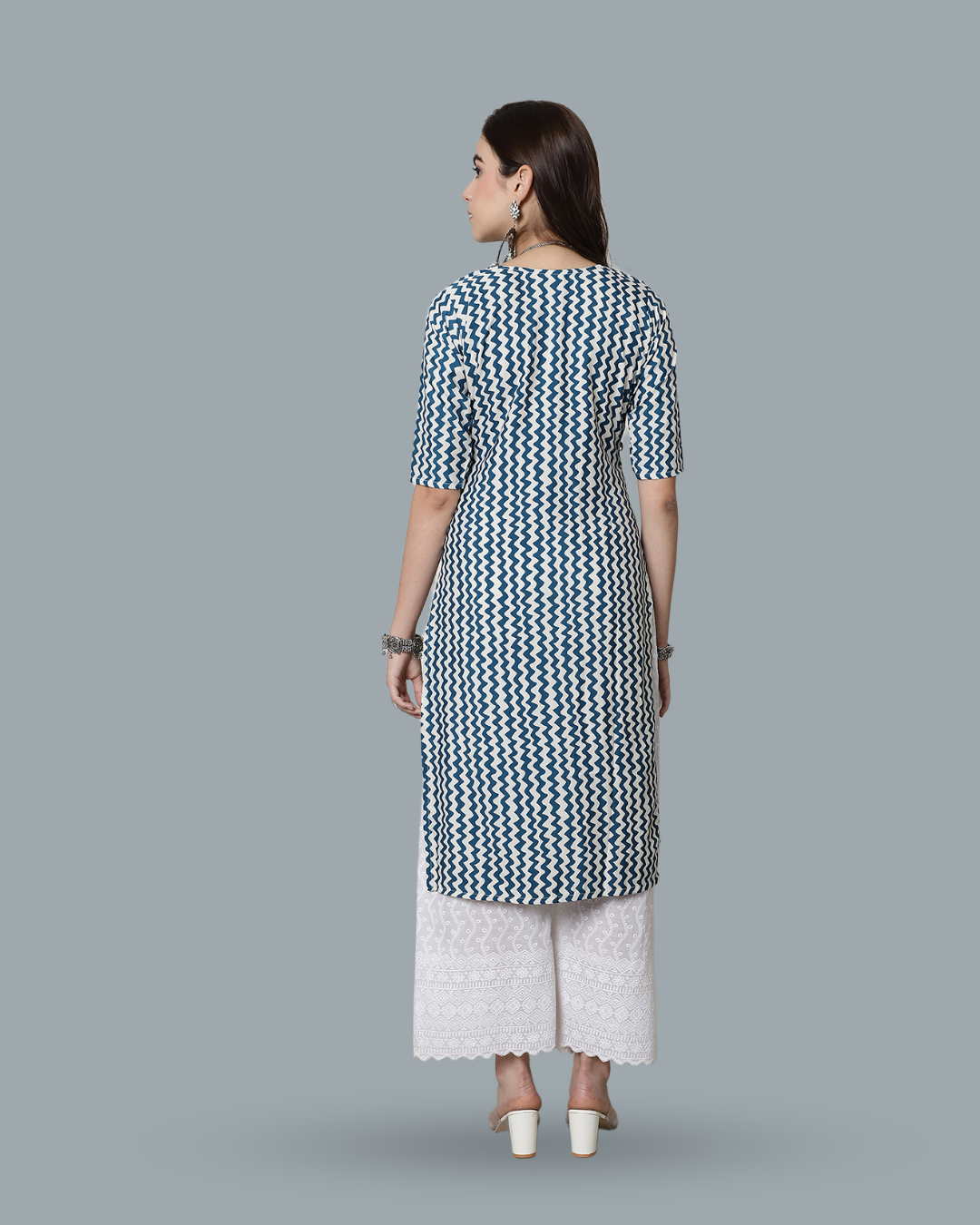 Blue Wave Zigzag Printed Kurta