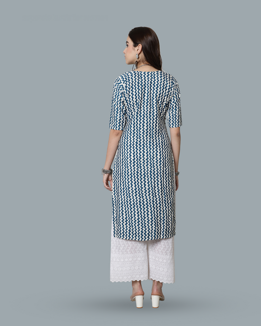 Blue Wave Zigzag Printed Kurta