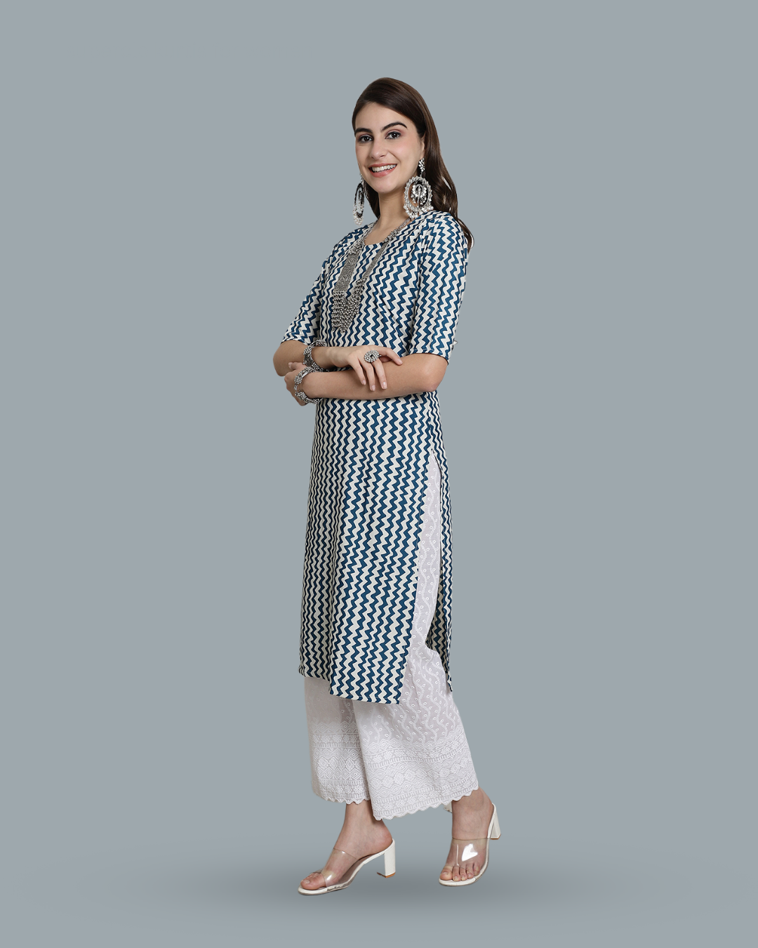 Blue Wave Zigzag Printed Kurta