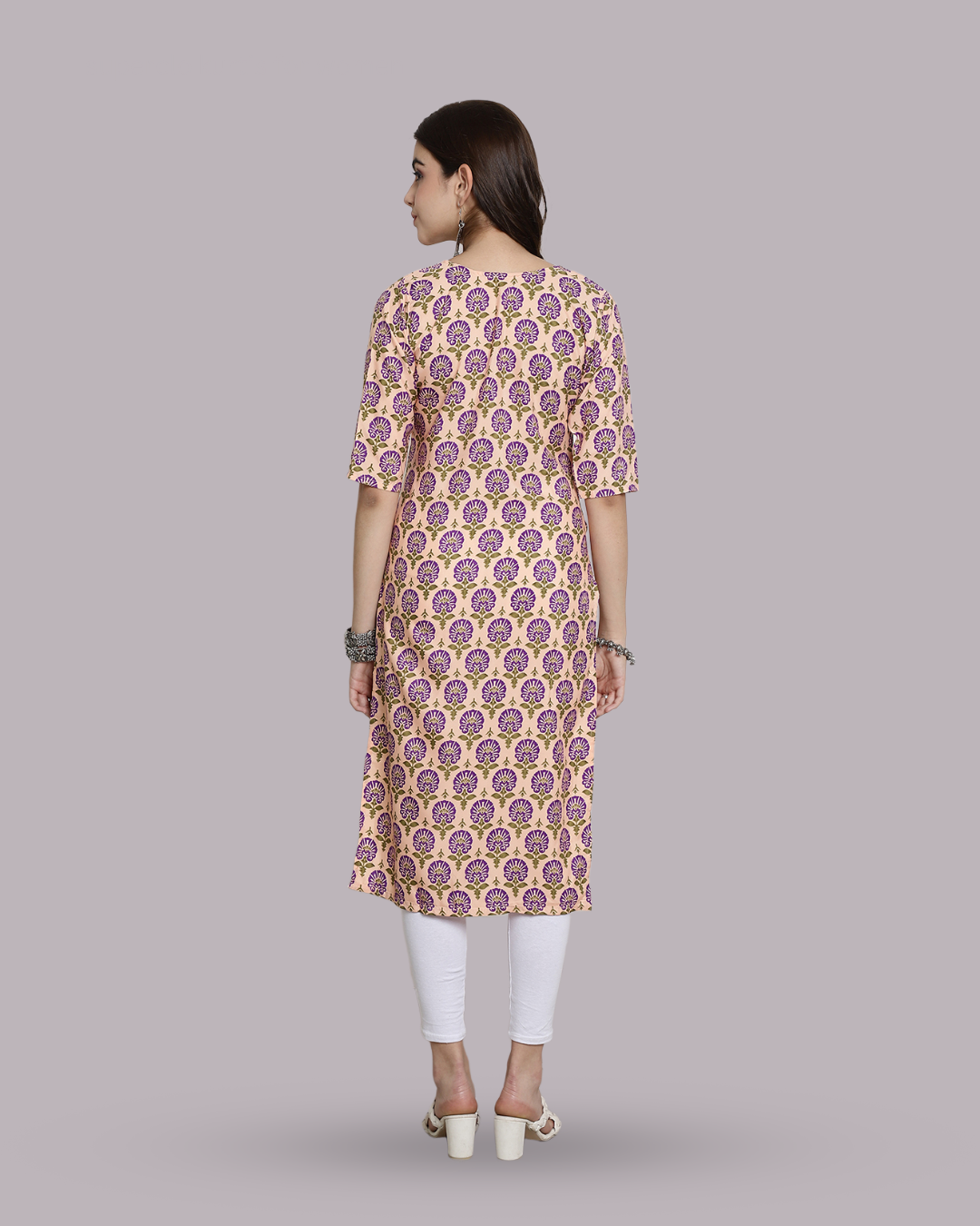 Soft Beige and Violet Bloom Kurta