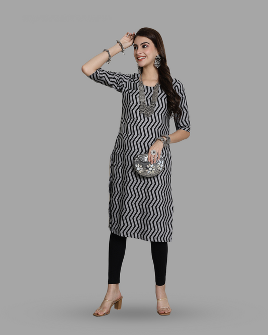 Zigzag Patterned Black Kurta