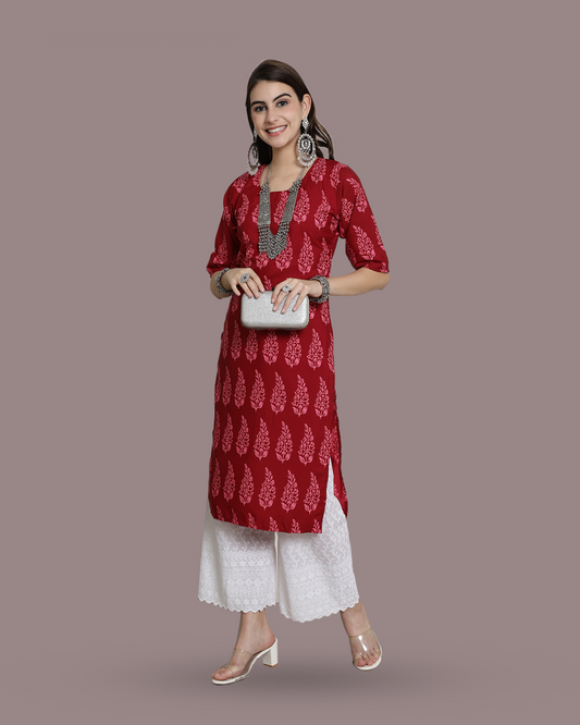 Rich Red Printed Kurta