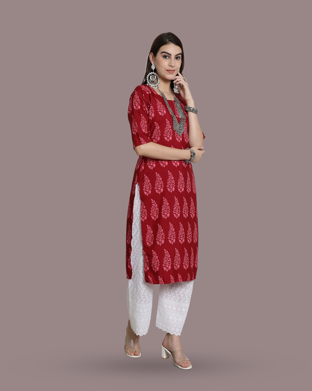 Rich Red Printed Kurta