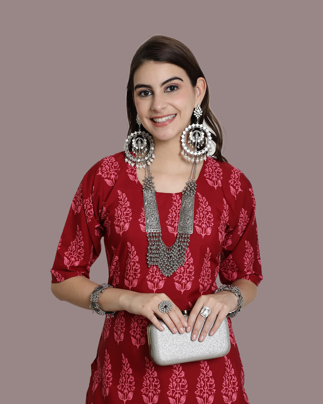 Rich Red Printed Kurta