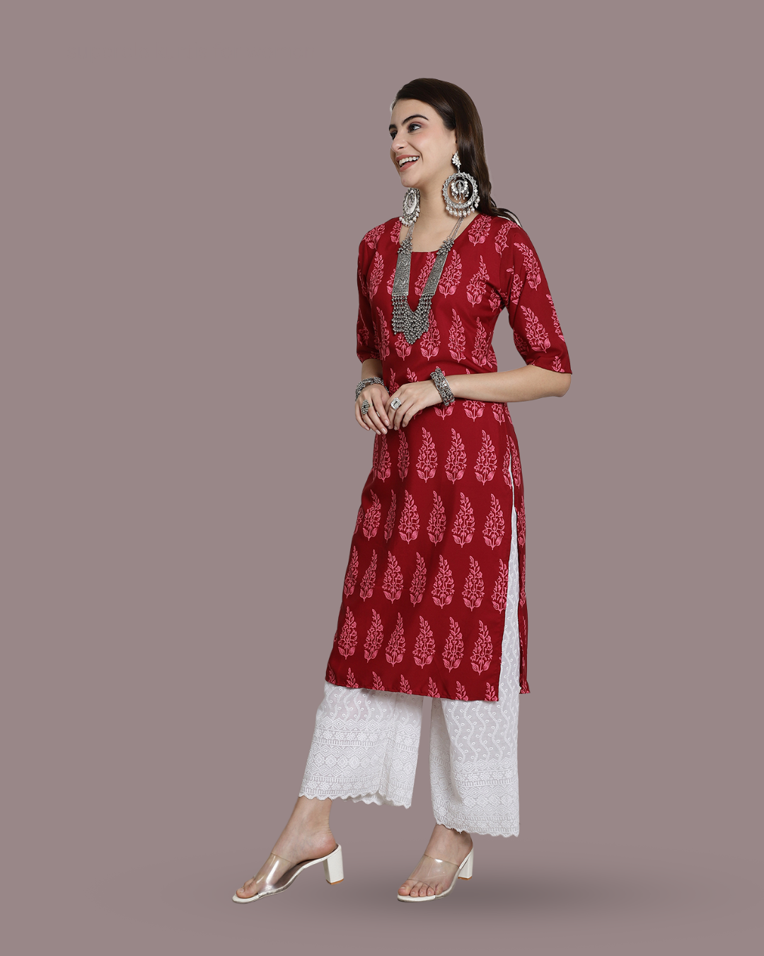 Rich Red Printed Kurta
