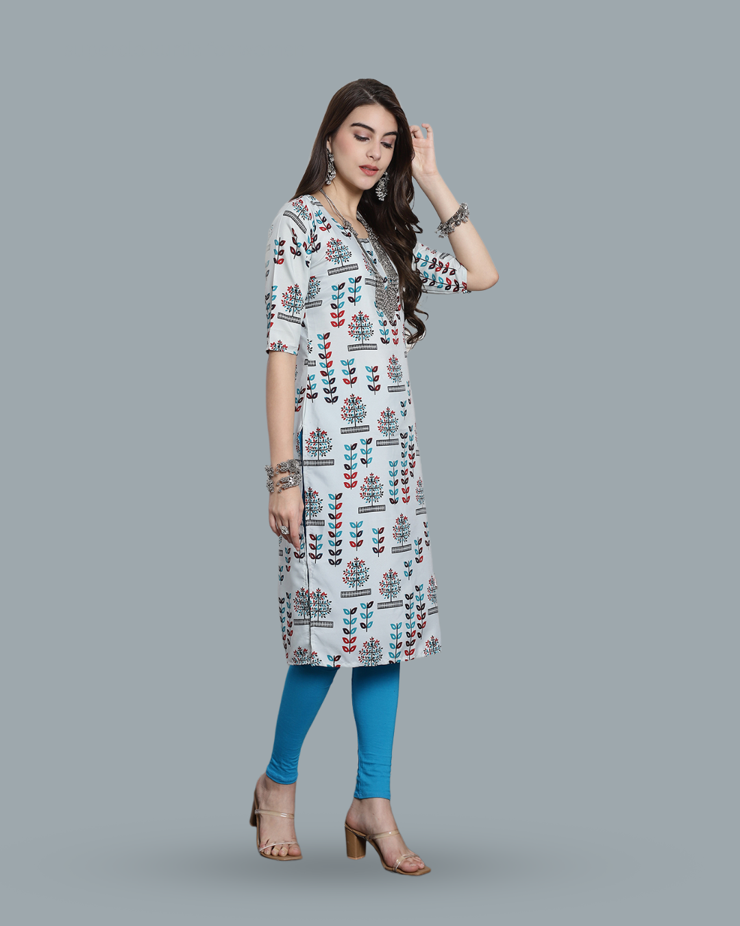 Grey Canvas Printed Kurta