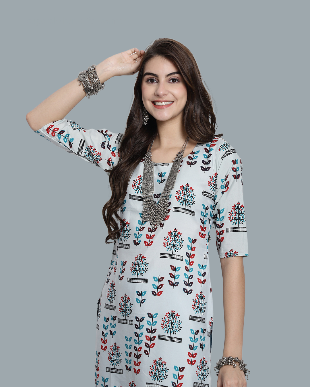 Grey Canvas Printed Kurta
