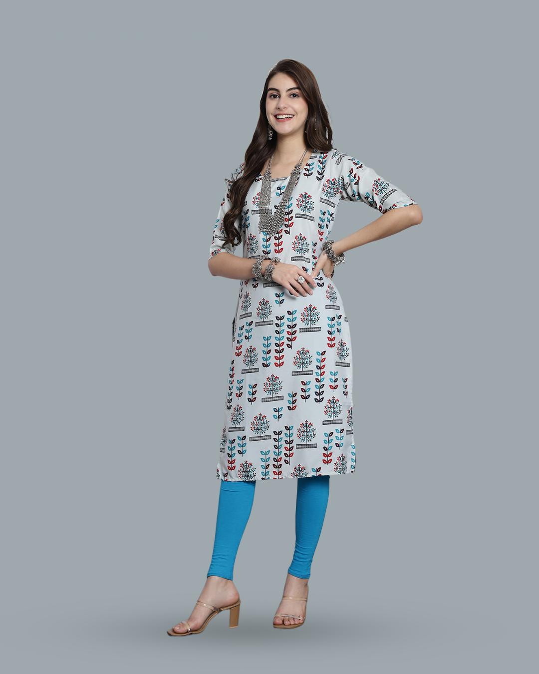 Grey Canvas Printed Kurta