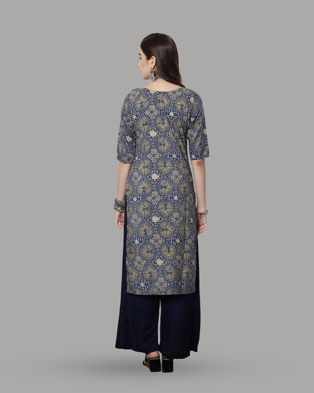 Blue Kurta with Rustic Print Circles