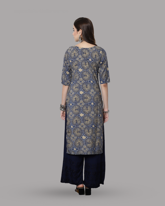 Blue Kurta with Rustic Print Circles
